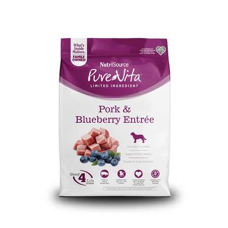 Pure Vita Dog Dry GF Pork Blueberry 12LB