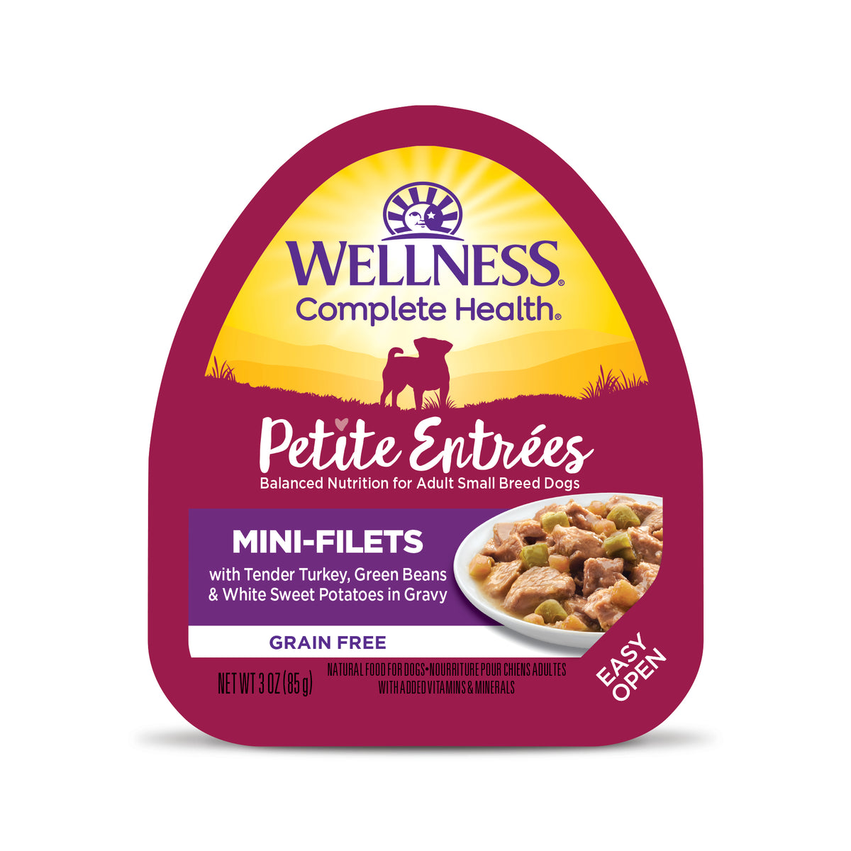 Wellness Petite Entrées Mini-Filets With Tender Turkey, Green Beans & White Sweet Potatoes in Gravy, 3-Ounce Cup (Pack of 12)
