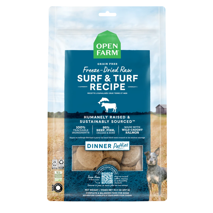 Open Farm Surf  Turf Freeze Dried Raw Patties Dog Food 17.5 oz