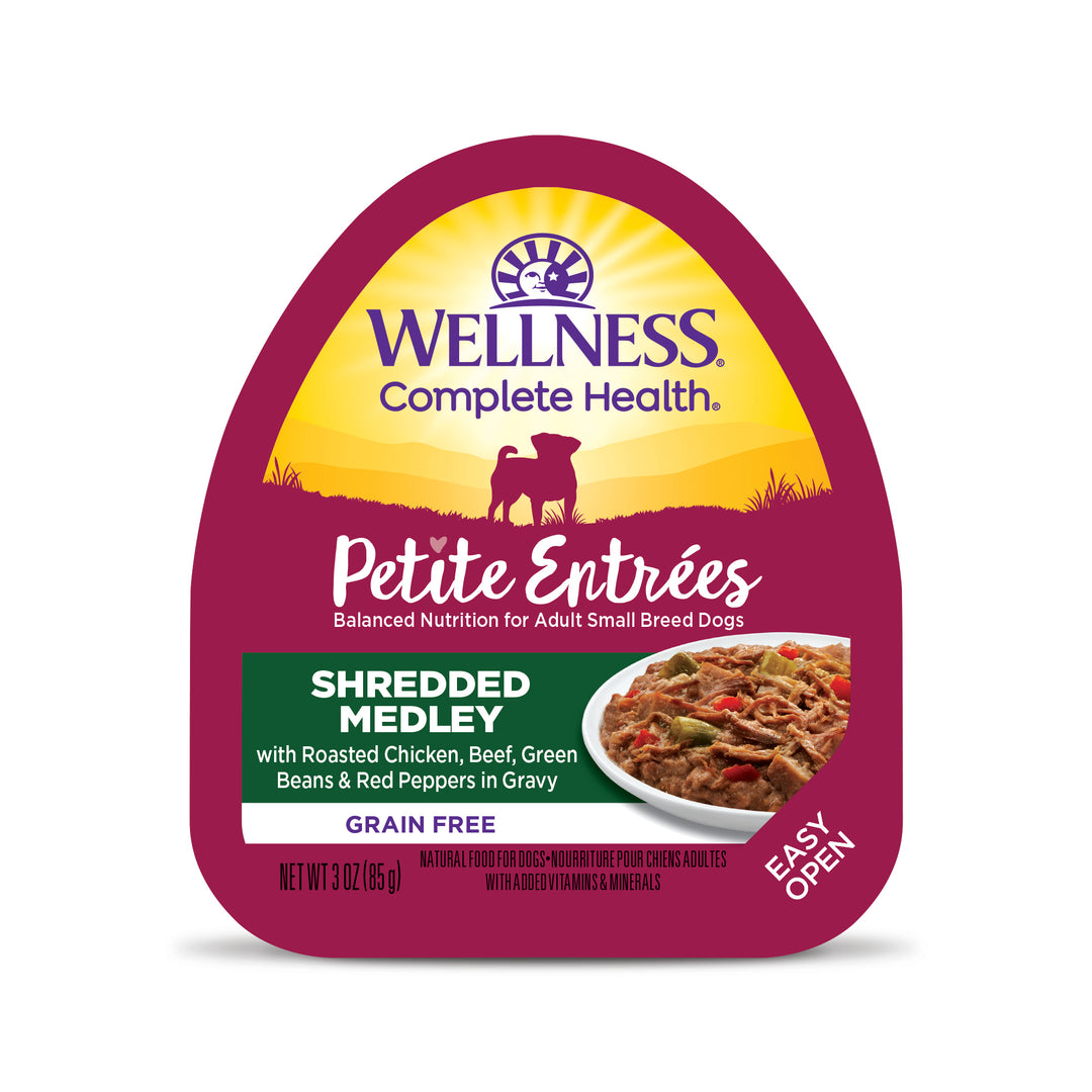 Wellness Petite Entrées Shredded Medley With Roasted Chicken, Beef, Green Beans &amp; Red Peppers, 3-Ounce Cup (Pack of 12)