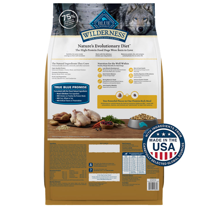 Blue Buffalo Wilderness High Protein Natural Healthy Weight Adult Dry Wholesome Grains Chicken 24 lb bag