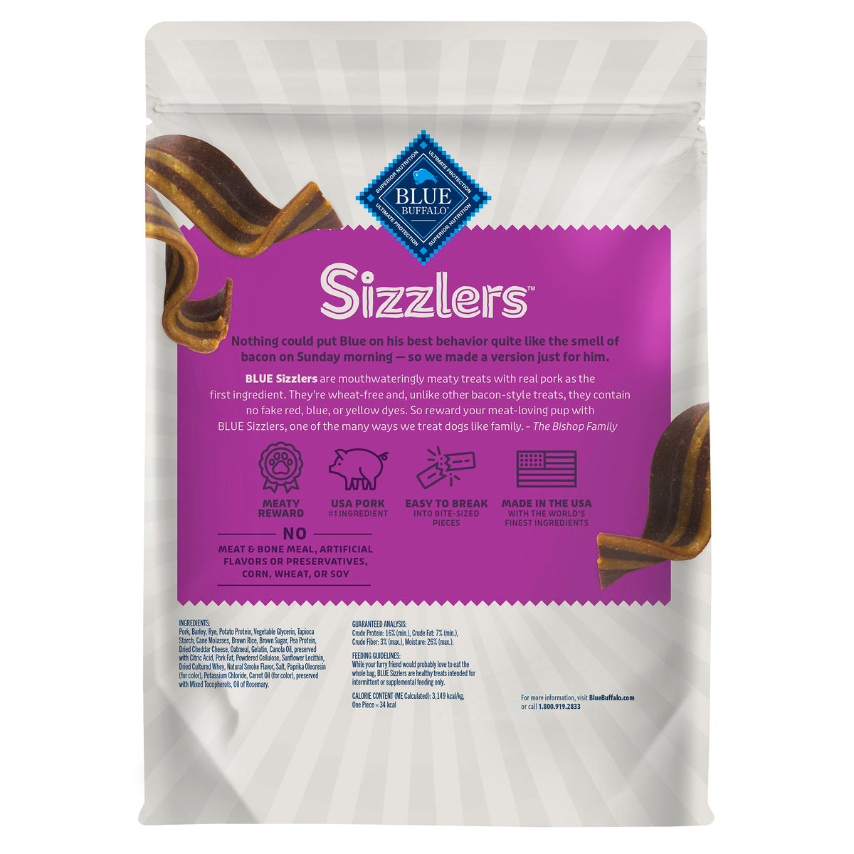 Blue Buffalo Sizzlers Bacon Style Dog Treats 15 oz