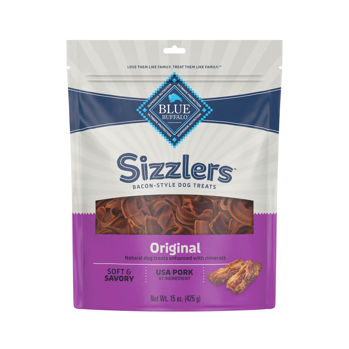 Blue Buffalo Sizzlers Bacon Style Dog Treats 15 oz