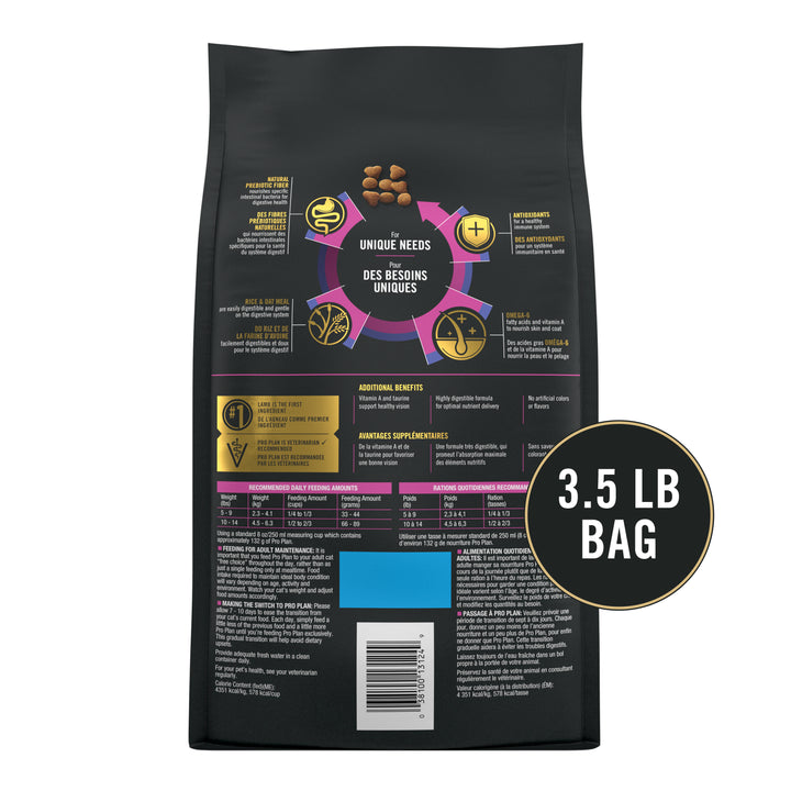 Pro Plan High Prtn Sensitive Skin Stomach Lamb Rice Cat 3.5 lb back