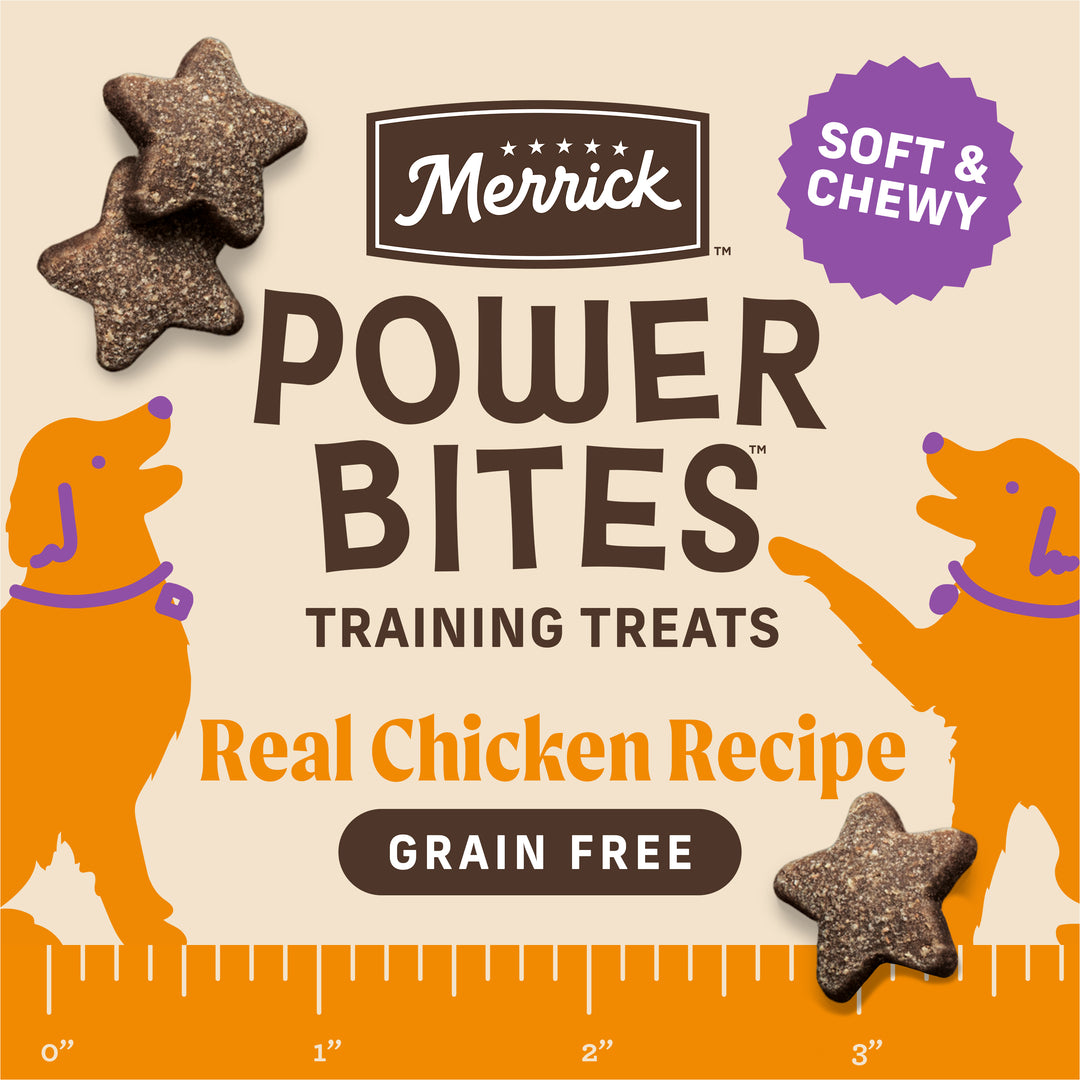 Merrick Power Bites Chicken Treats 6oz unpacked