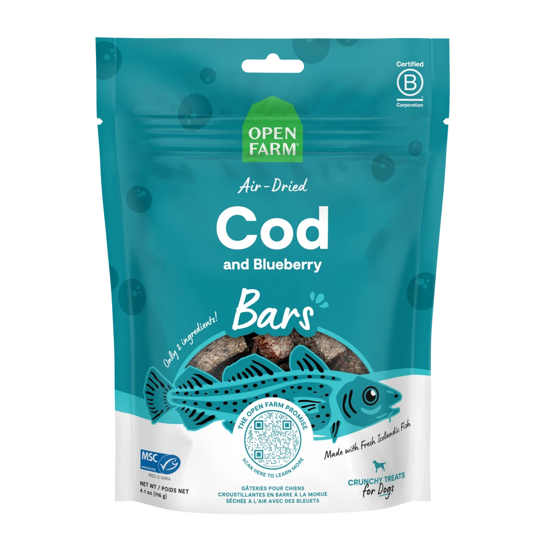 Open Farm Dog Treat Air Dried Cod Blueberry Bars 4.1 oz