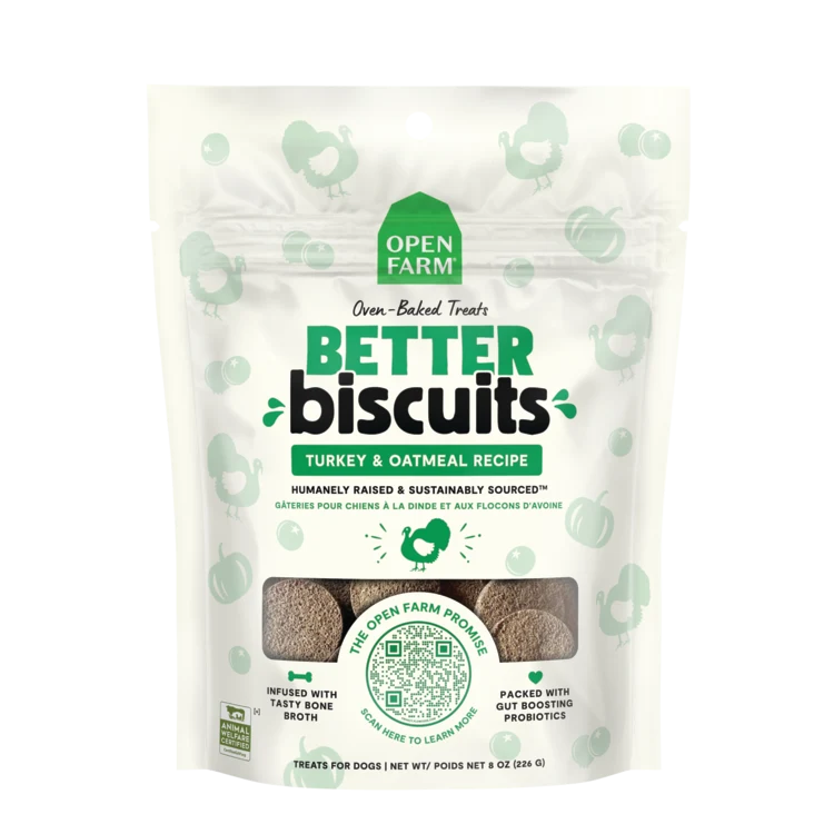 Open Farm Dog Treat Better Biscuits Turkey Oatmeal 8 oz