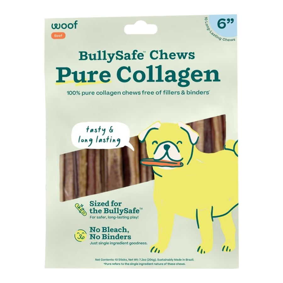Woof Dog Treat Bully Safe Chews Collagen 6in 10Pack