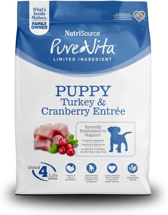 Pure Vita Dog Dry Puppy Turkey Cranberry 12LB