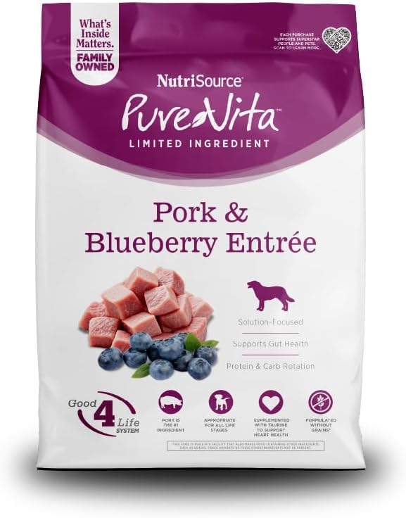 Pure Vita Dog Dry GF Pork Blueberry 4LB