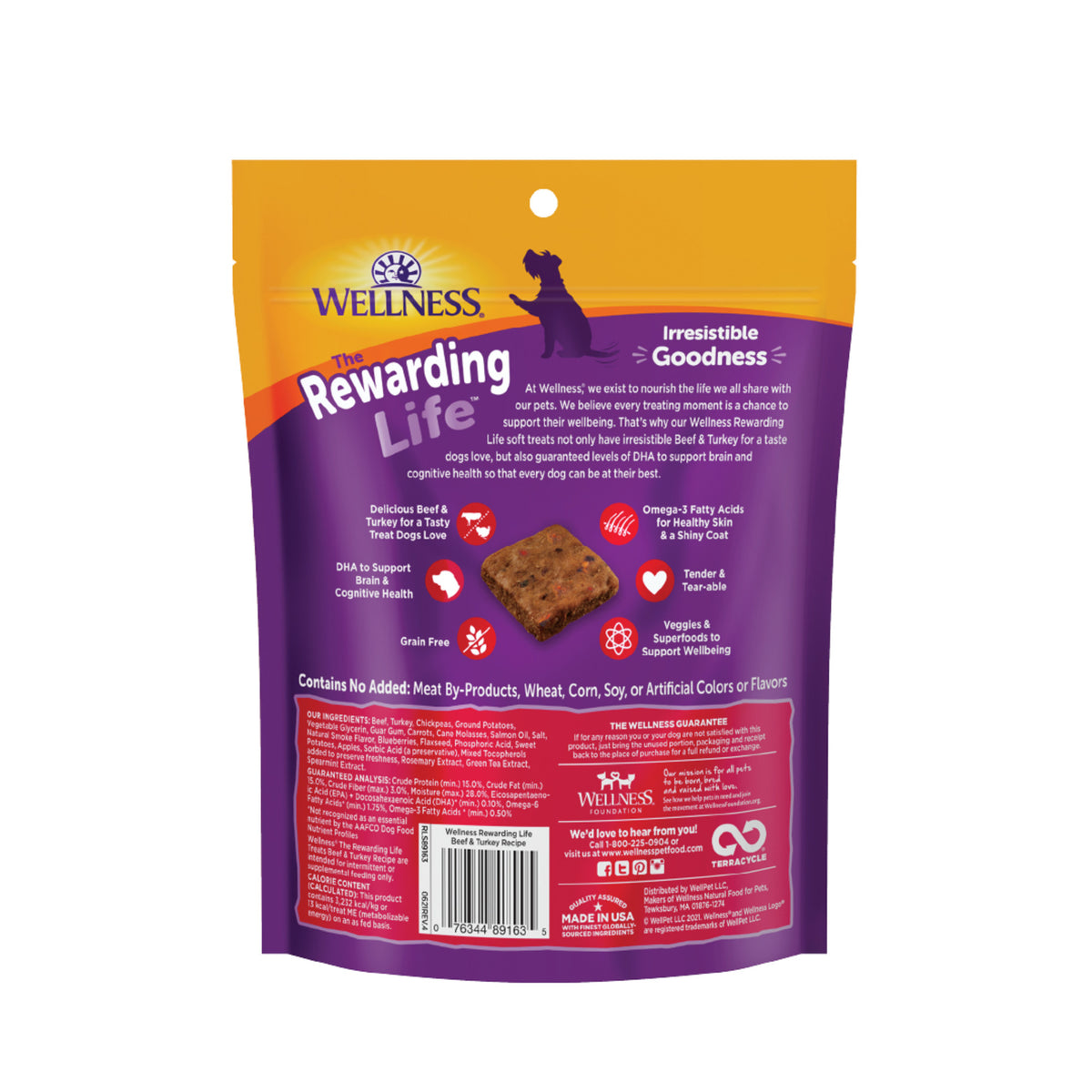 Wellness Rewarding Life Dog Treats, Natural, Training Treat, Grain Free, Soft Beef & Turkey (6 Ounce bag)