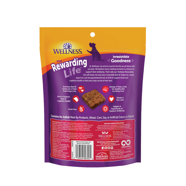 Wellness Rewarding Life Dog Treats, Natural, Training Treat, Grain Free, Soft Beef &amp; Turkey (6 Ounce bag)