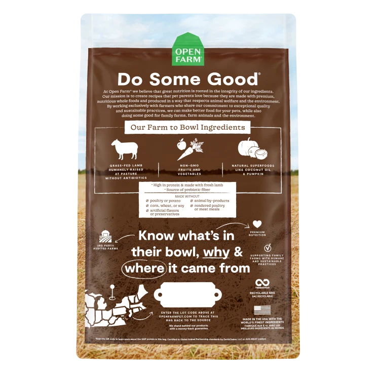 Open Farm Dog Food Dry GF Pasutre Raised Lamb 22LB