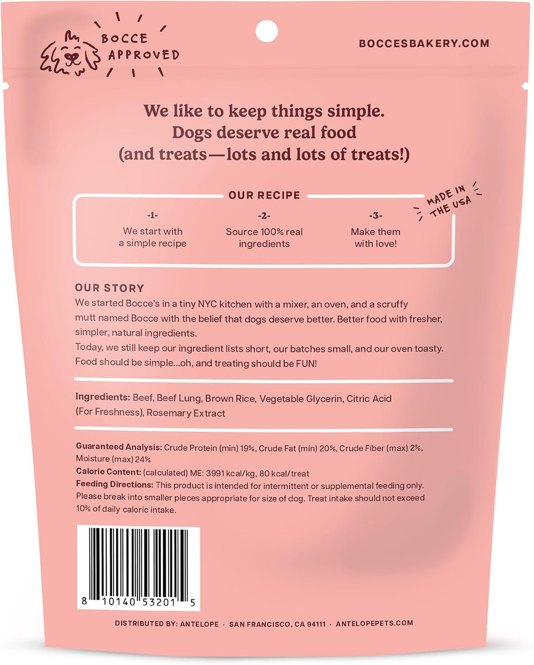 Bocces Bakery Beefin Up Jerky Protein Cuts Dog Treats 5 oz