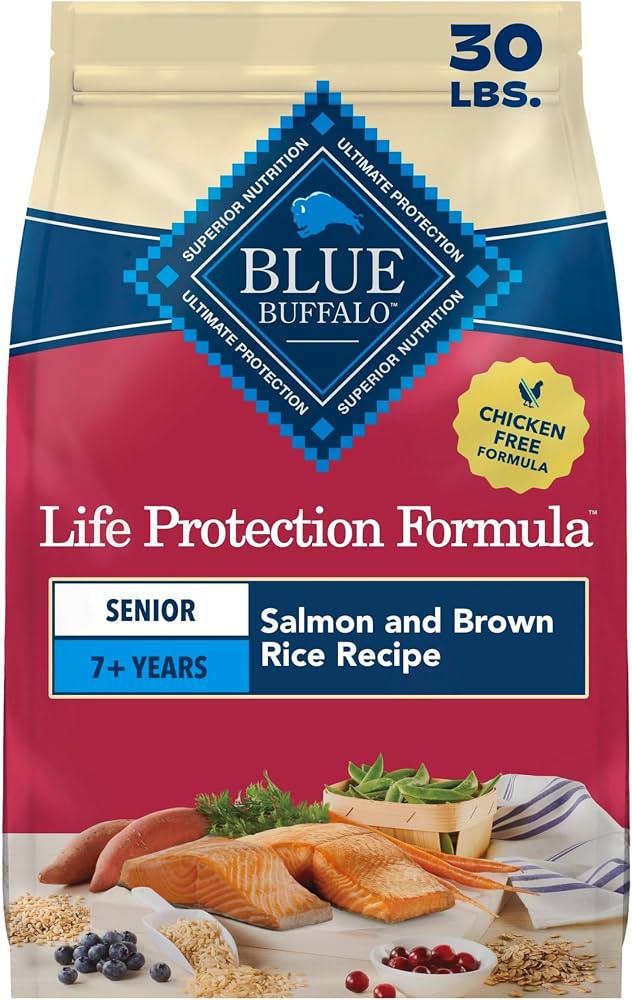 Blue Buffalo Life Protection Formula Senior Dry Dog Food, Natural Ingredients, Salmon &amp; Brown Rice Recipe, Chicken-Free, 30 lb Bag