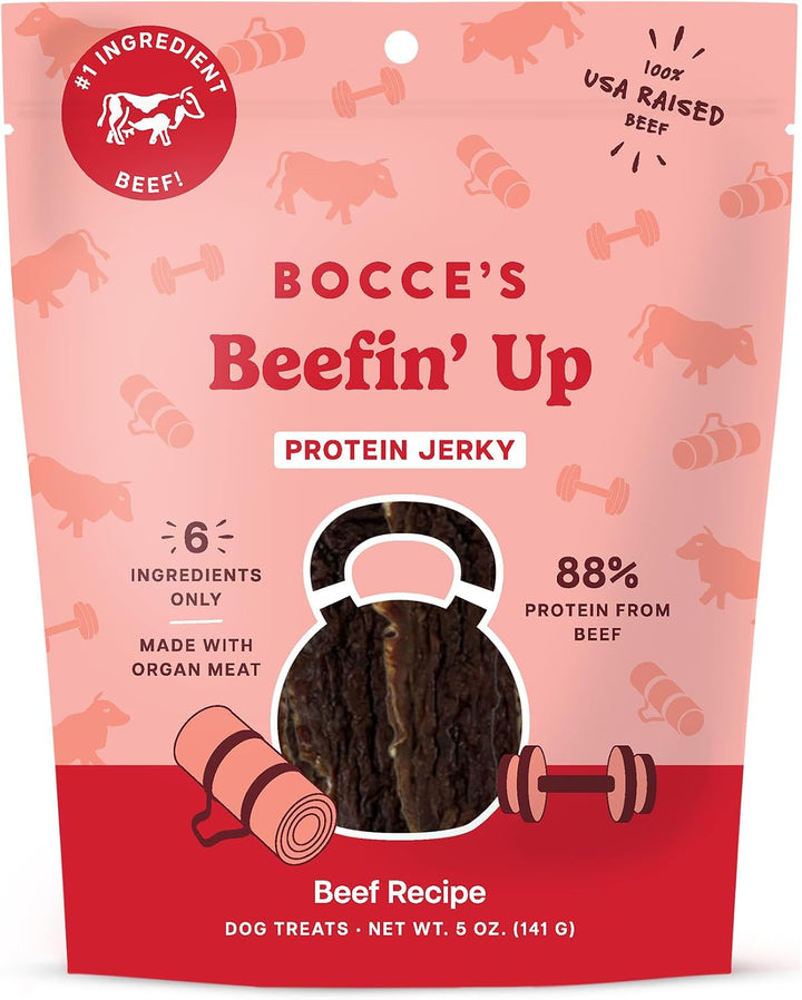 Bocces Bakery Beefin Up Jerky Protein Cuts Dog Treats 5 oz