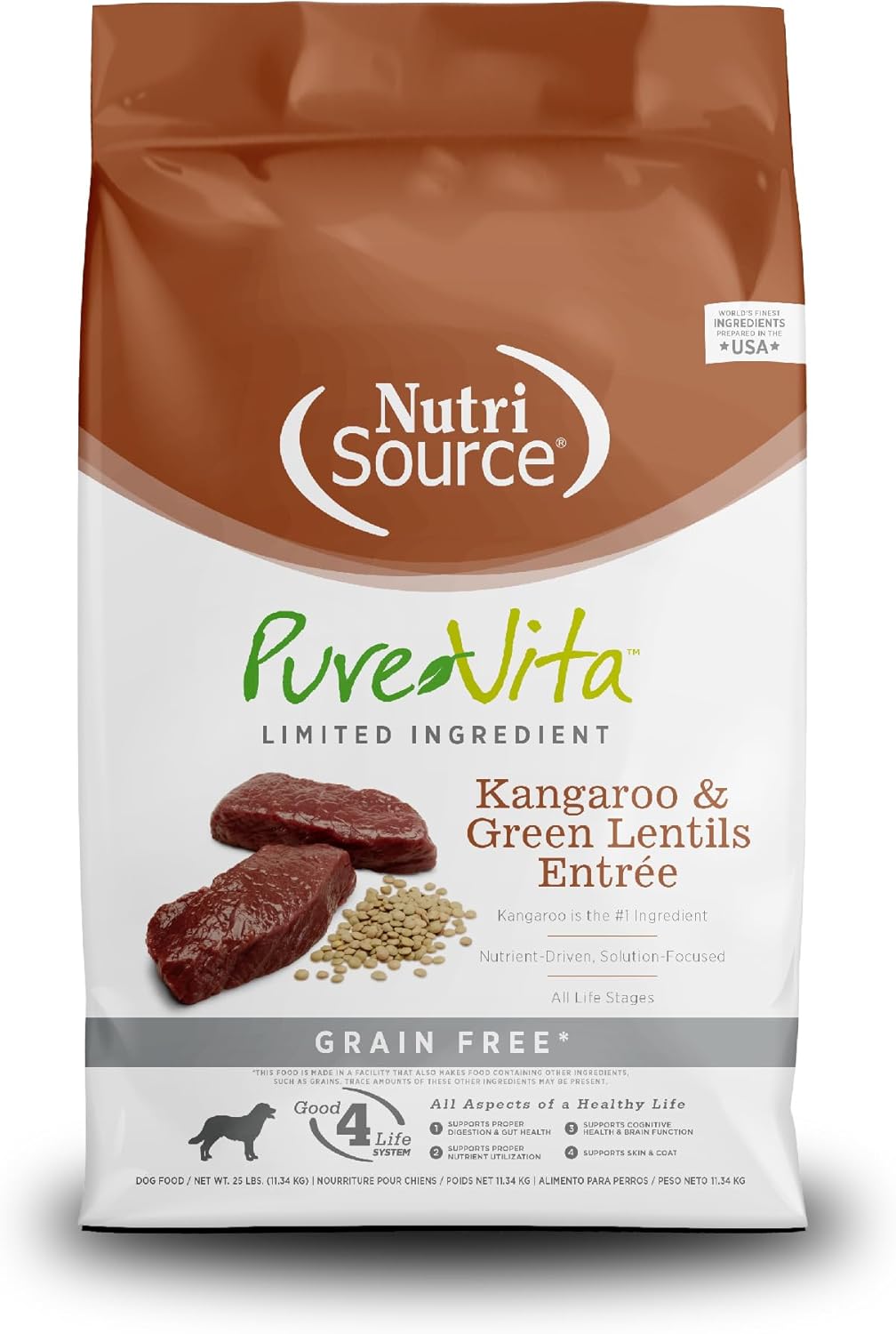 Pure Vita Dog Dry GF Kangaroo Green Lentil 25lb