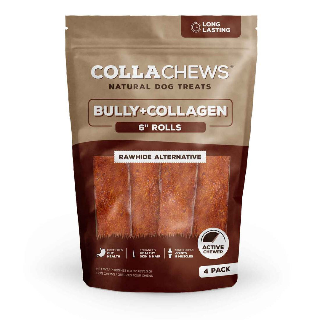 CollaChews 6in Bully Collagen Rolls 10 Pack Bag