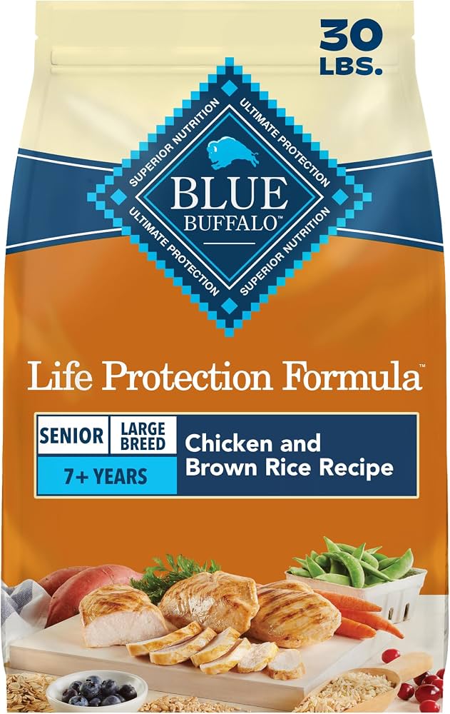 Blue Buffalo Life Protection Formula Large Breed Senior Dry Dog Food, Natural Ingredients, Chicken &amp; Brown Rice Recipe, 30 lb Bag