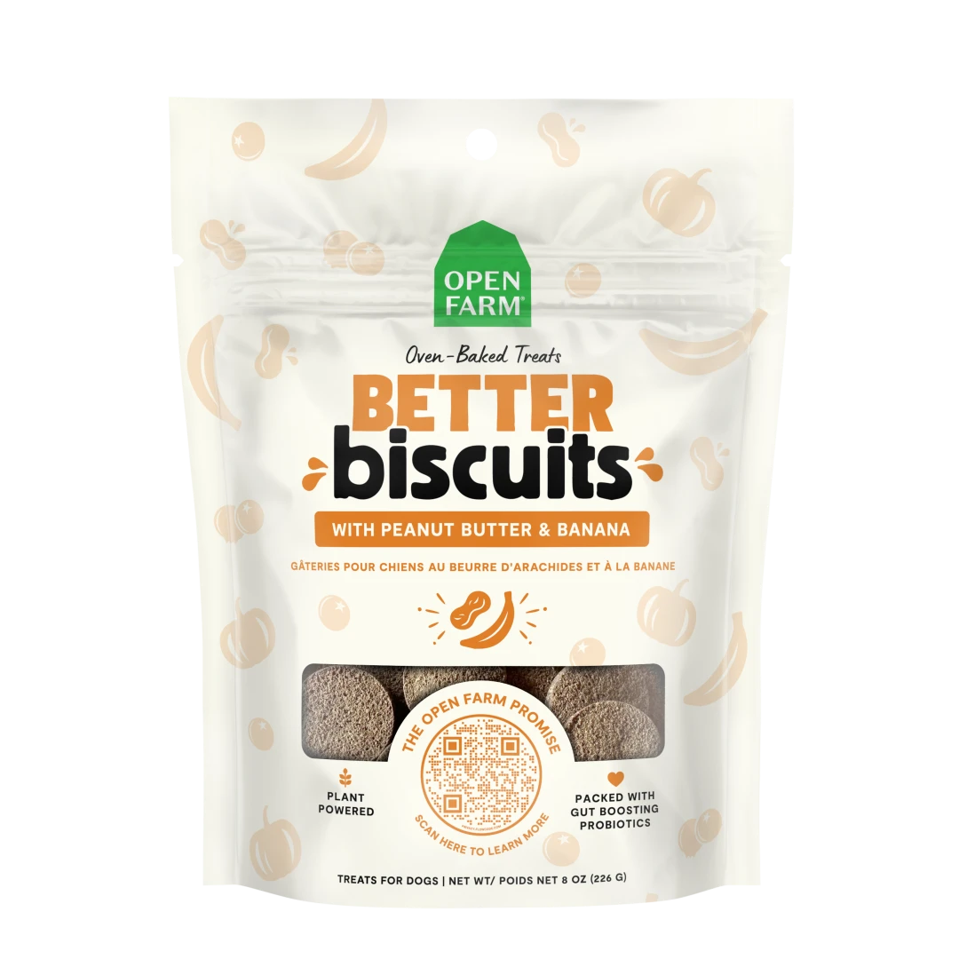 Open Farm Dog Treat Better Biscuits PB Banana 8 oz