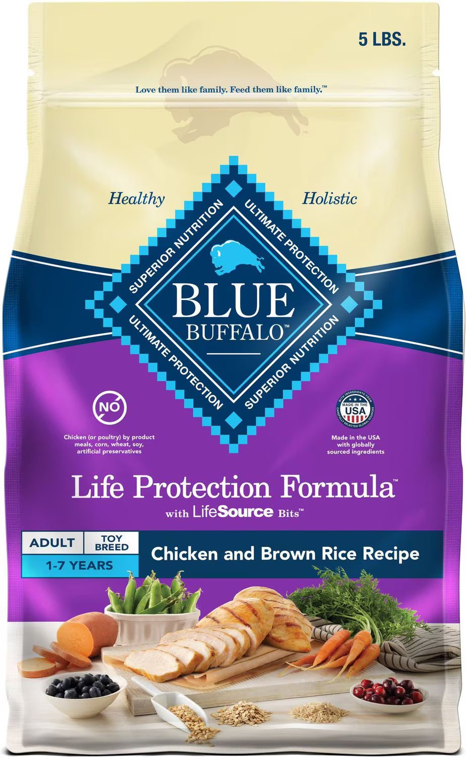 Blue Buffalo Life Protection Formula Toy Breed Adult Dry Dog Food, Supports High Energy Needs, Made with Natural Ingredients, Chicken &amp; Brown Rice Recipe, 4-lb Bag