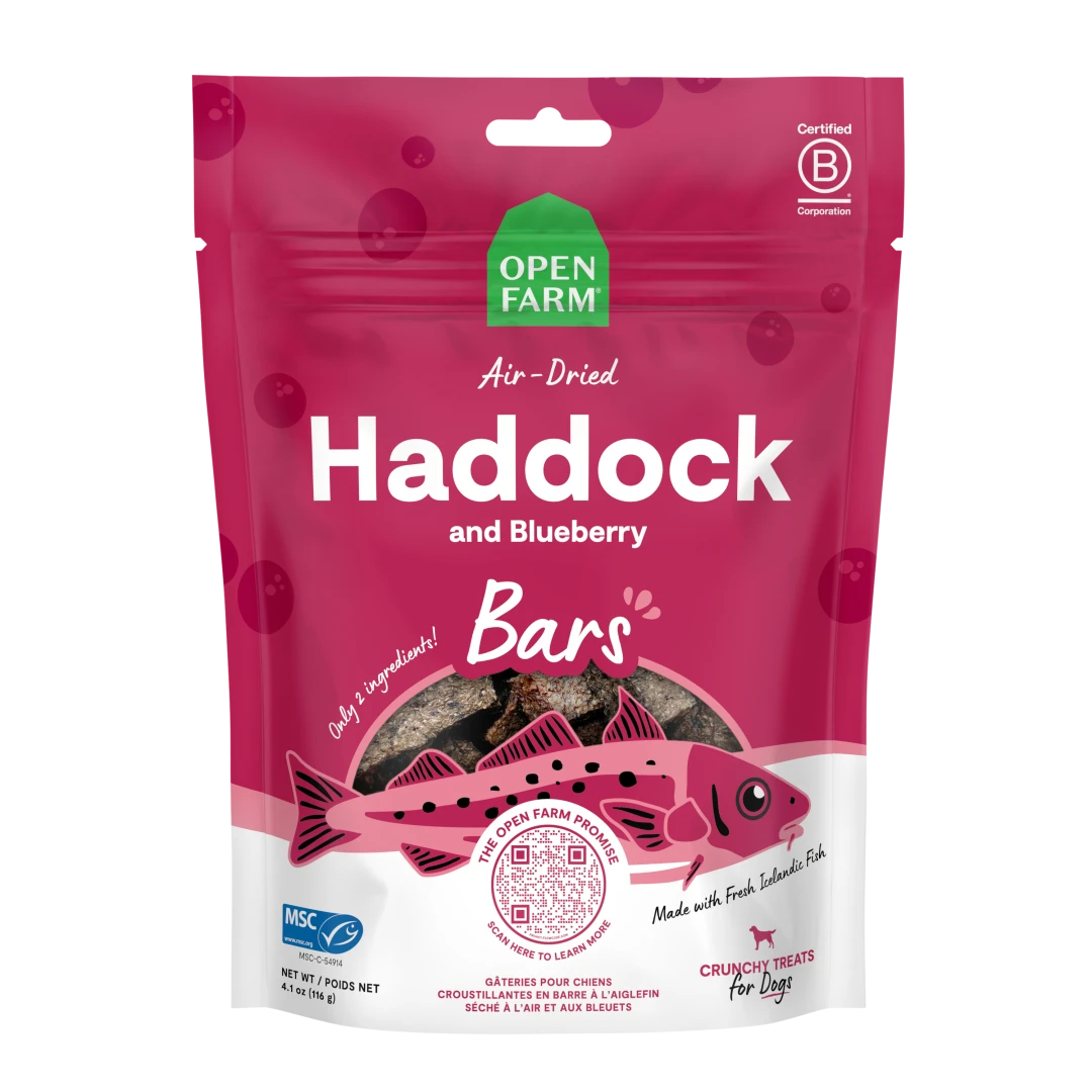 Open Farm Dog Treat Air Dried Haddock Blueberry Bars 4.1 oz