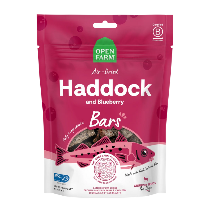 Open Farm Dog Treat Air Dried Haddock Blueberry Bars 4.1 oz