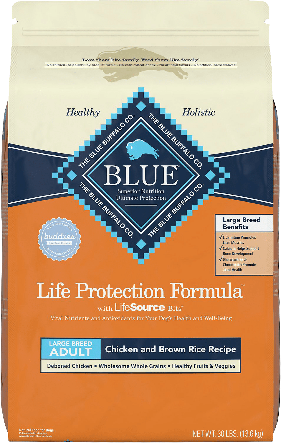 Blue Buffalo Life Protection Formula Large BreedAdult Dry Dog Food, Natural Ingredients, Chicken &amp; Brown Rice Recipe, 30 lb Bag