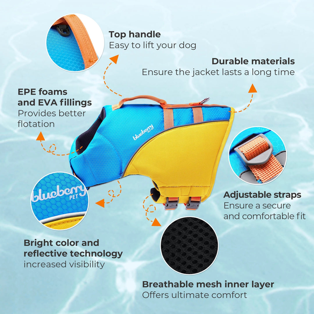 BlueBerry Pet Reflective Dog Life Jacket / Pink and Fuchsia / Small / Blue and Brillant Yellow / Small / Blue and Brillant Yellow / XSmall / Pink and Fuchsia / Small / Pink and Fuchsia / Small / Pink and Fuchsia / Small / Pink and Fuchsia / XSmall