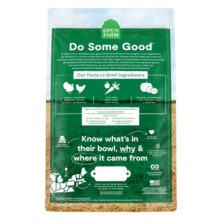 Open Farm Dog Kibble Turkey and Chicken Grain Free 4 LB