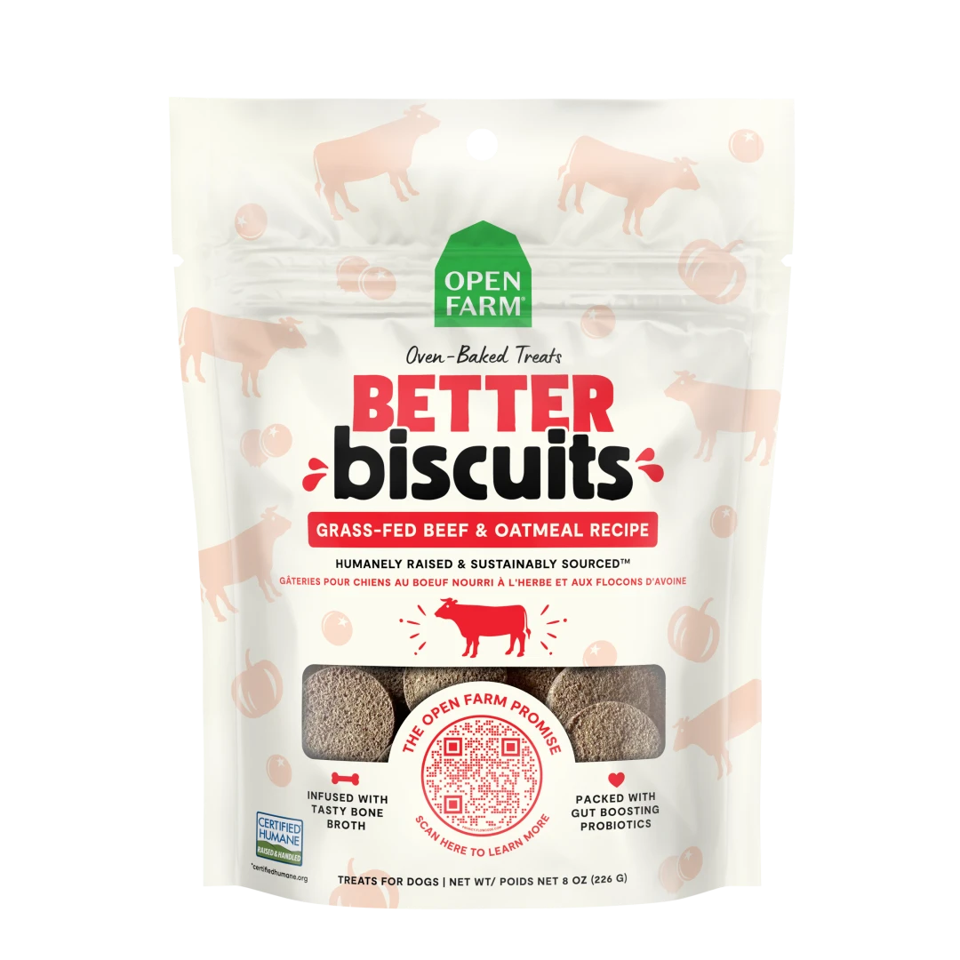 Open Farm Dog Treat Better Biscuits Beef Oatmeal 8 oz
