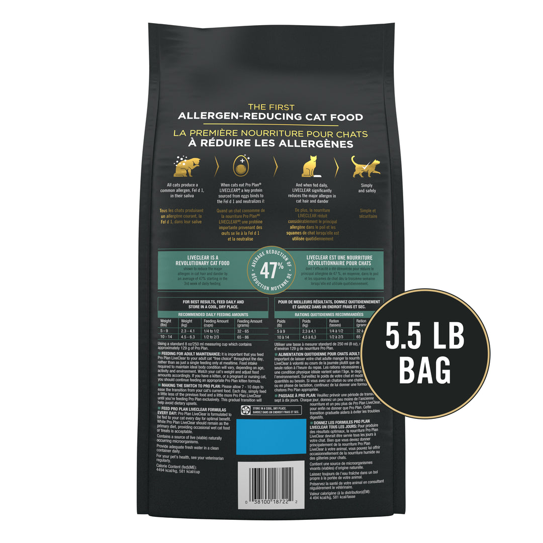 Pro Plan Live Clear Allergen Reducing Sens. Skin Stomach Turkey Cat 5.5 lb back