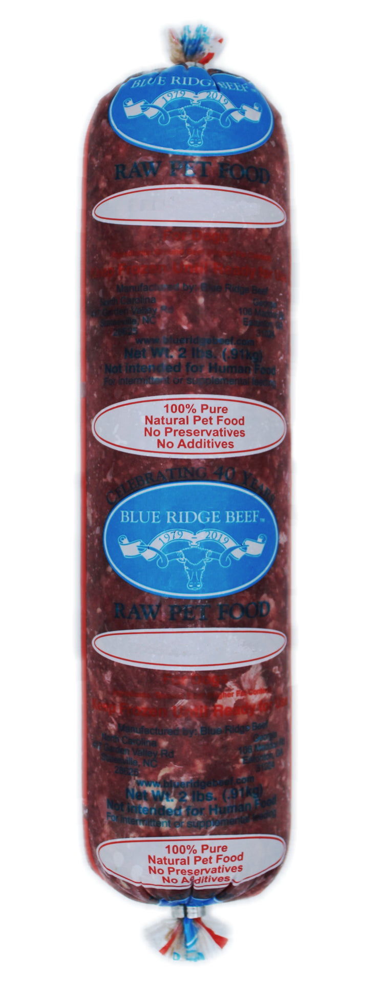 Blue Ridge Beef Frozen Dog Food Breeders Choice 2lb Chubs
