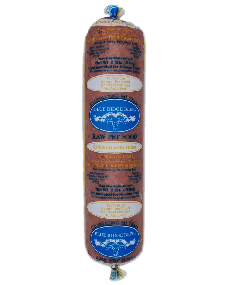 Blue Ridge Beef Dog Cat Frozen Chicken w/ Bone 2LB Chubs