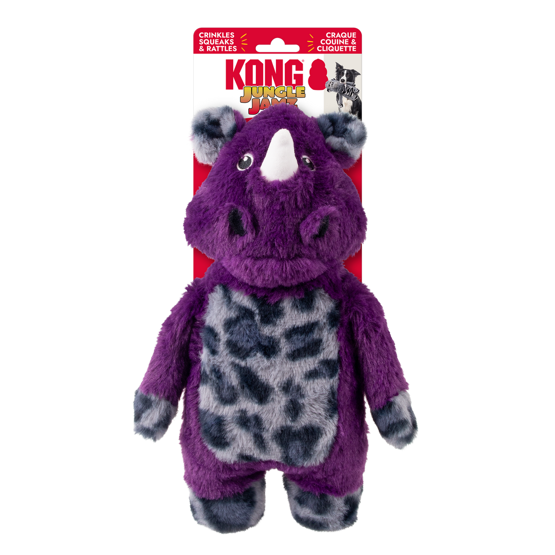 KONG Jungle Jamz Rhino Dog Toy Purple MD LG