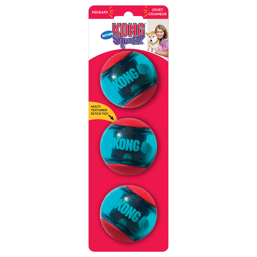 Kong Action Squeezz Ball Med 3 pack