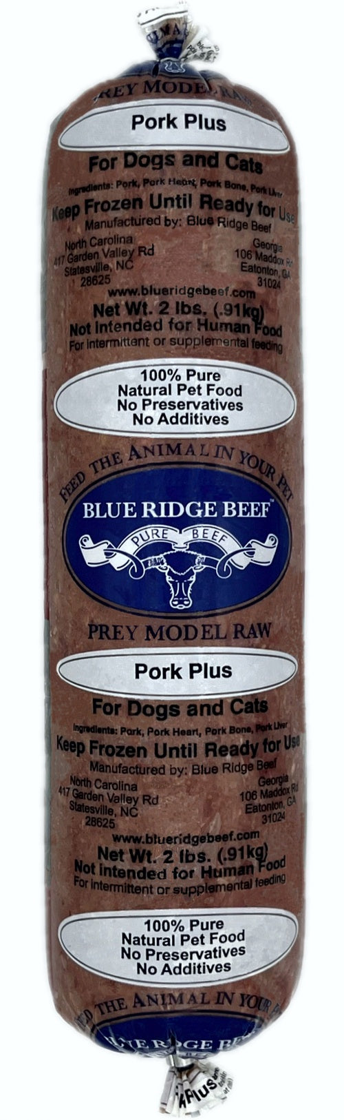 Blue Ridge Beef Dog Frozen Pork Plus 2LB Chubs