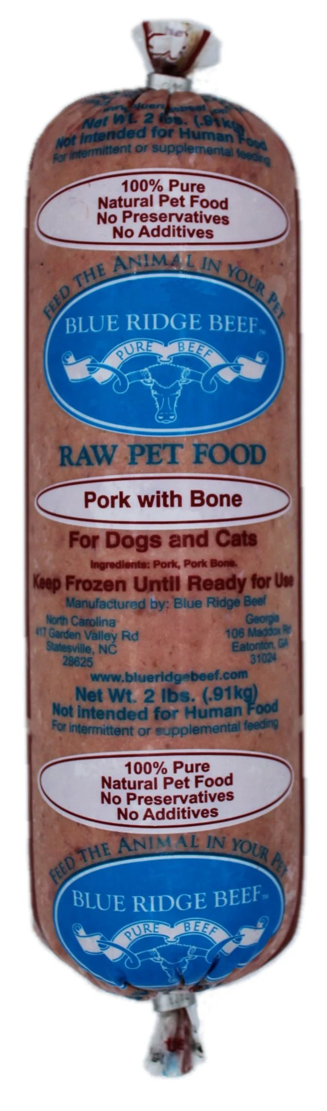 Blue Ridge Beef Dog Frozen Pork w/ Bone 2LB Chubs