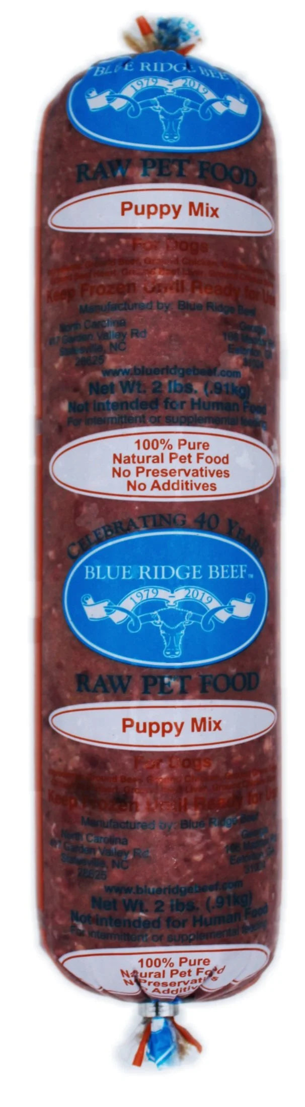 Blue Ridge Beef Dog Frozen Puppy Mix w/ Bone 2lb Chubs (Fine)