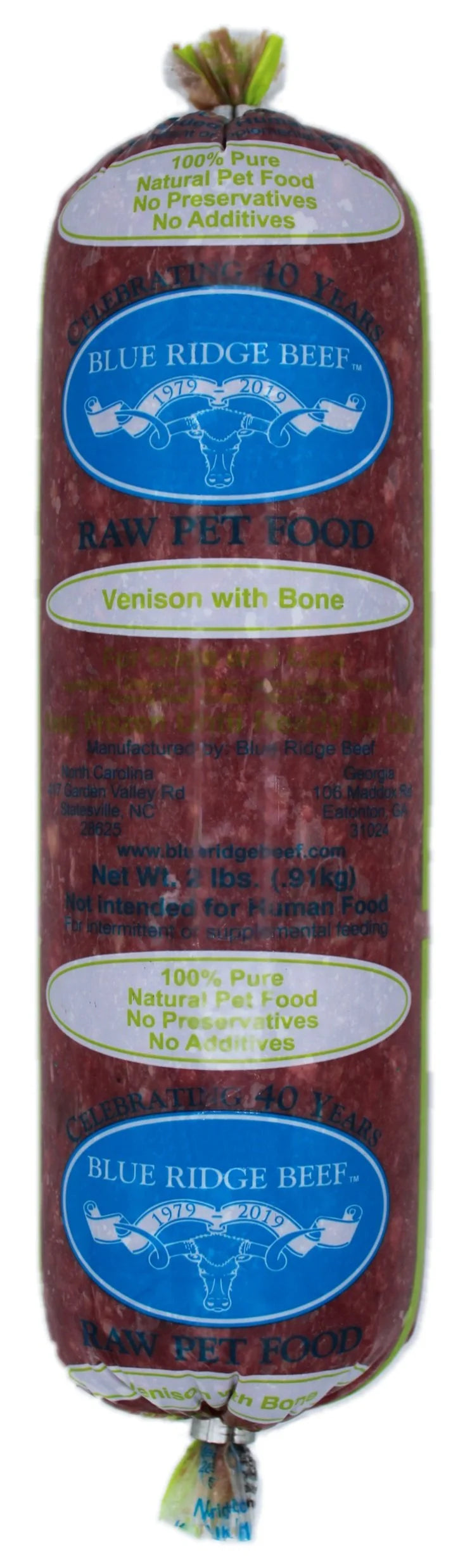 Blue Ridge Beef Dog Frozen Venison w/ Bone 2LB Chubs