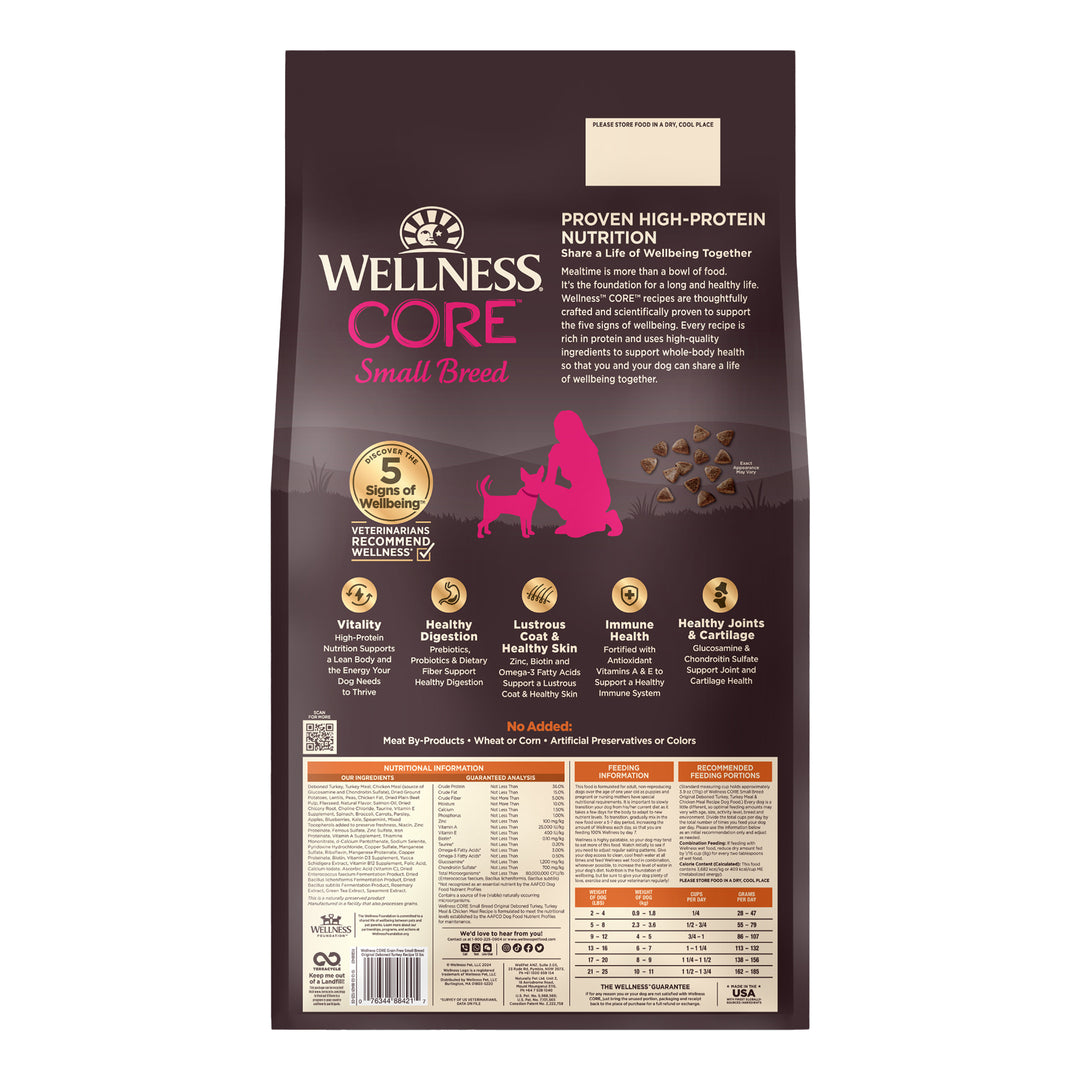 Wellness CORE Dry Dog Food, Small Breed, Grain-Free, High Protein, Natural, Original Deboned Turkey, Turkey Meal &amp; Chicken Meal Recipe, (12-Pound Bag)