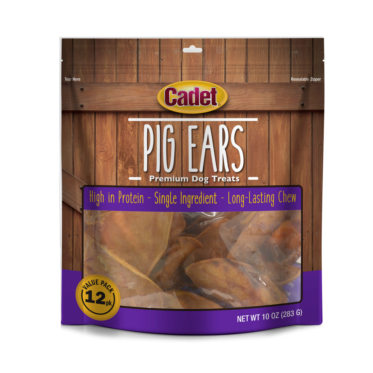 Cadet Natural Pig Ears for Dogs Original 10 Ounce (12 Count)