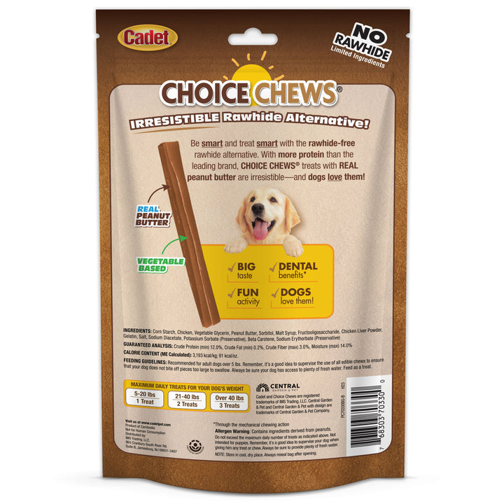 Cadet Choice Chews No Rawhide Dog Chew Sticks Peanut Butter 7 Ounce (10 Count)