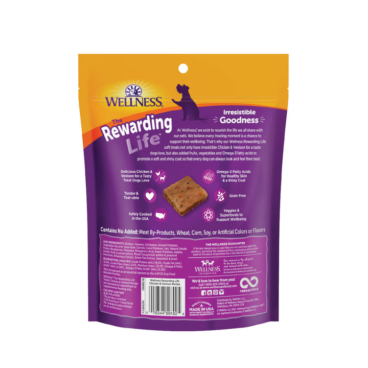 Wellness Rewarding Life Dog Treats, Natural, Training Treat, Grain Free, Soft Chicken &amp; Venison (6 Ounce bag)