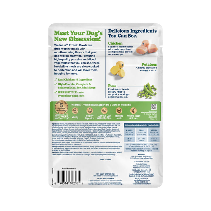 Wellness Protein Bowls, Adult Fresh Alternative Dog Food, Wholesome Grains, 6.2 Ounce Pouch, 6 Pack, (Chicken, Potato &amp; Peas Recipe)
