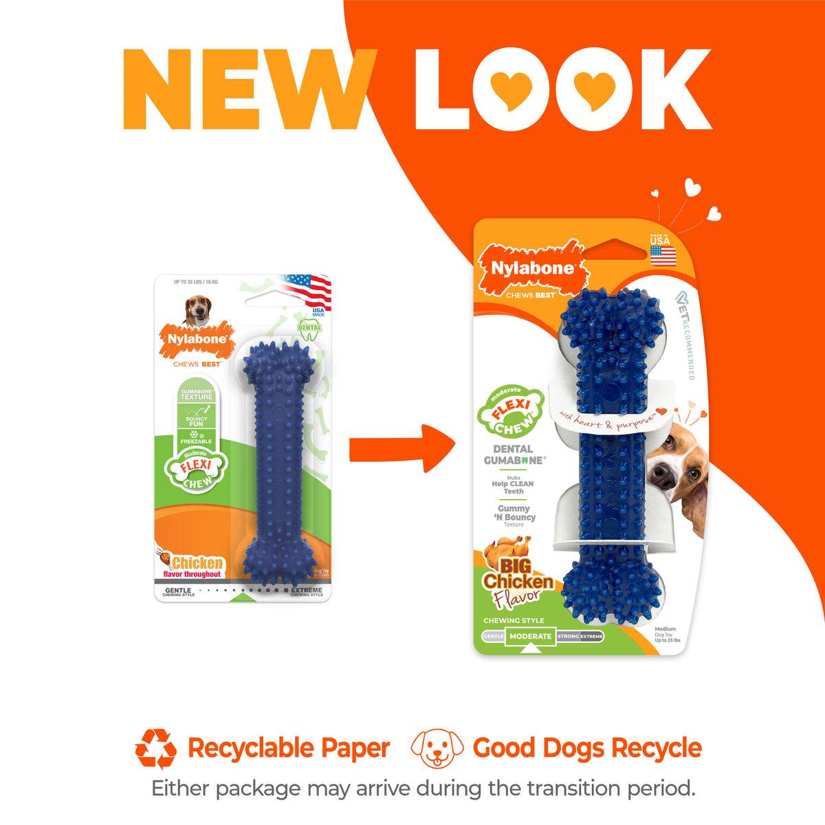 Nylabone Flexi Chew Gumabone Textured Dental Bone Dog Chew Toy Chicken Medium (1 Count)