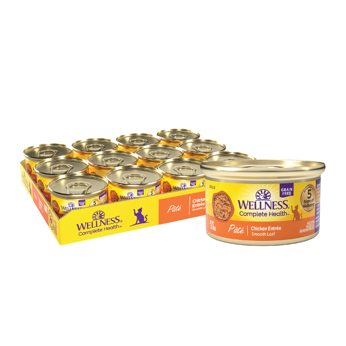 Wellness Complete Health Pate Adult Wet Cat Food, Natural, Protein-Rich, Grain Free, 3 Ounce, 24 Pack, (Chicken)