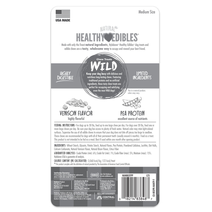 Nylabone Healthy Edibles WILD All-Natural Long Lasting Antler Chew Treats Venison Large (2 Count)
