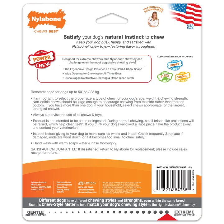 Nylabone Power Chew Ergonomic Hold &amp; Chew Wishbone Dog Chew Toy Bison Large (1 Count)
