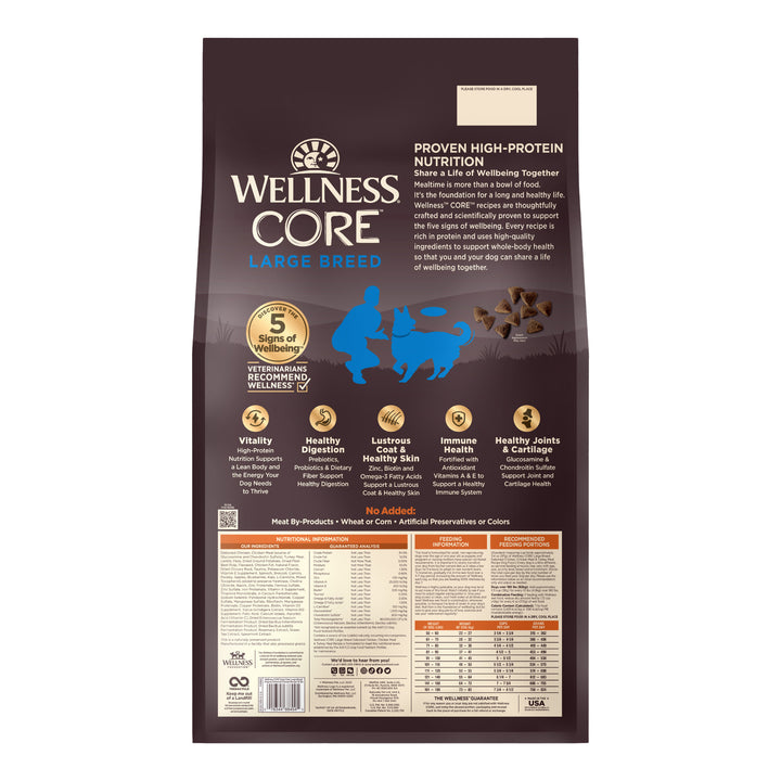 Wellness CORE Dry Dog Food, Large Breed, Grain-Free, High Protein, Natural, Deboned Chicken, Chicken Meal &amp; Turkey Meal Recipe, 24-Pound Bag